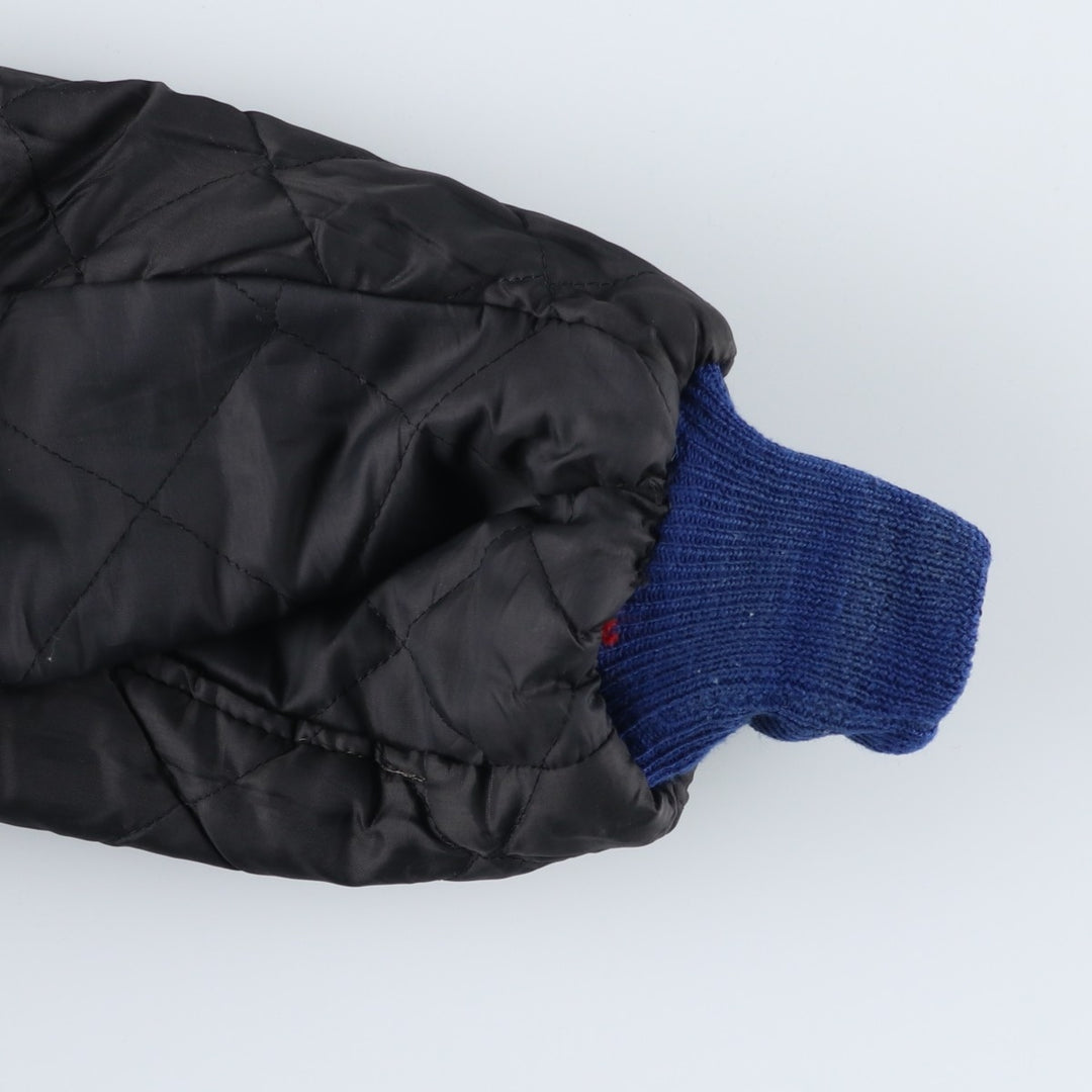 90'S DELONG Padded Varsity Jacket with Leather Sleeves and Wool Buttons, Men's Size XXL, Vintage wool blue type Vintage Second Hand