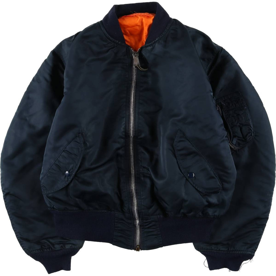 90'S civilian Alpha MA-1 style padded military flight jacket, made in the USA, men's size L, vintage Nylon navy blue type Vintage Second Hand