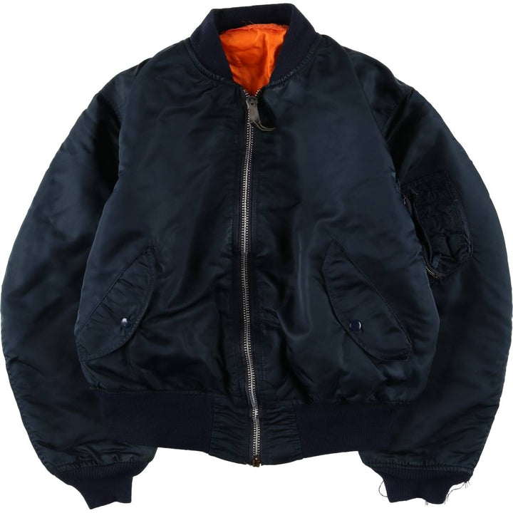90'S civilian Alpha MA-1 style padded military flight jacket, made in the USA, men's size L, vintage Nylon navy blue type Vintage Second Hand