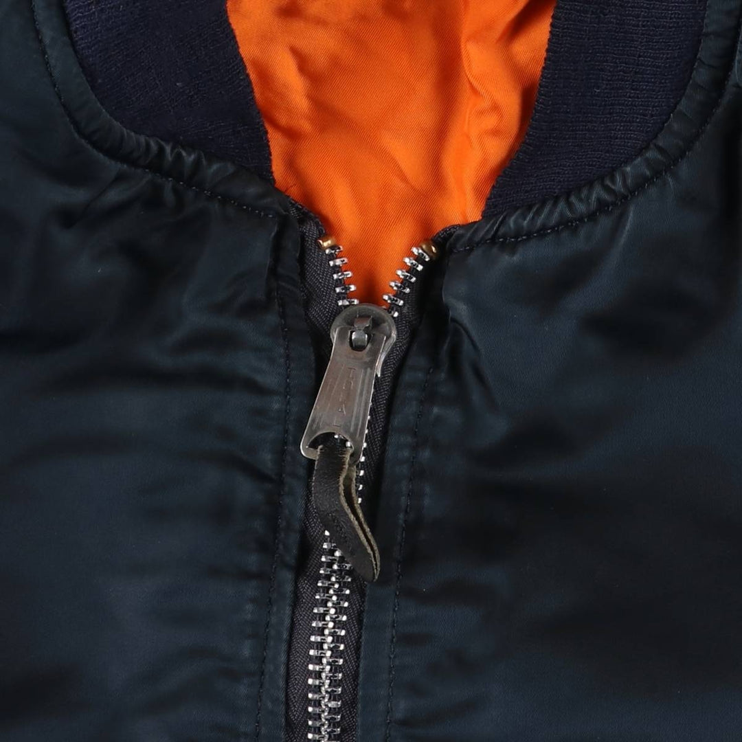 90'S civilian Alpha MA-1 style padded military flight jacket, made in the USA, men's size L, vintage Nylon navy blue type Vintage Second Hand