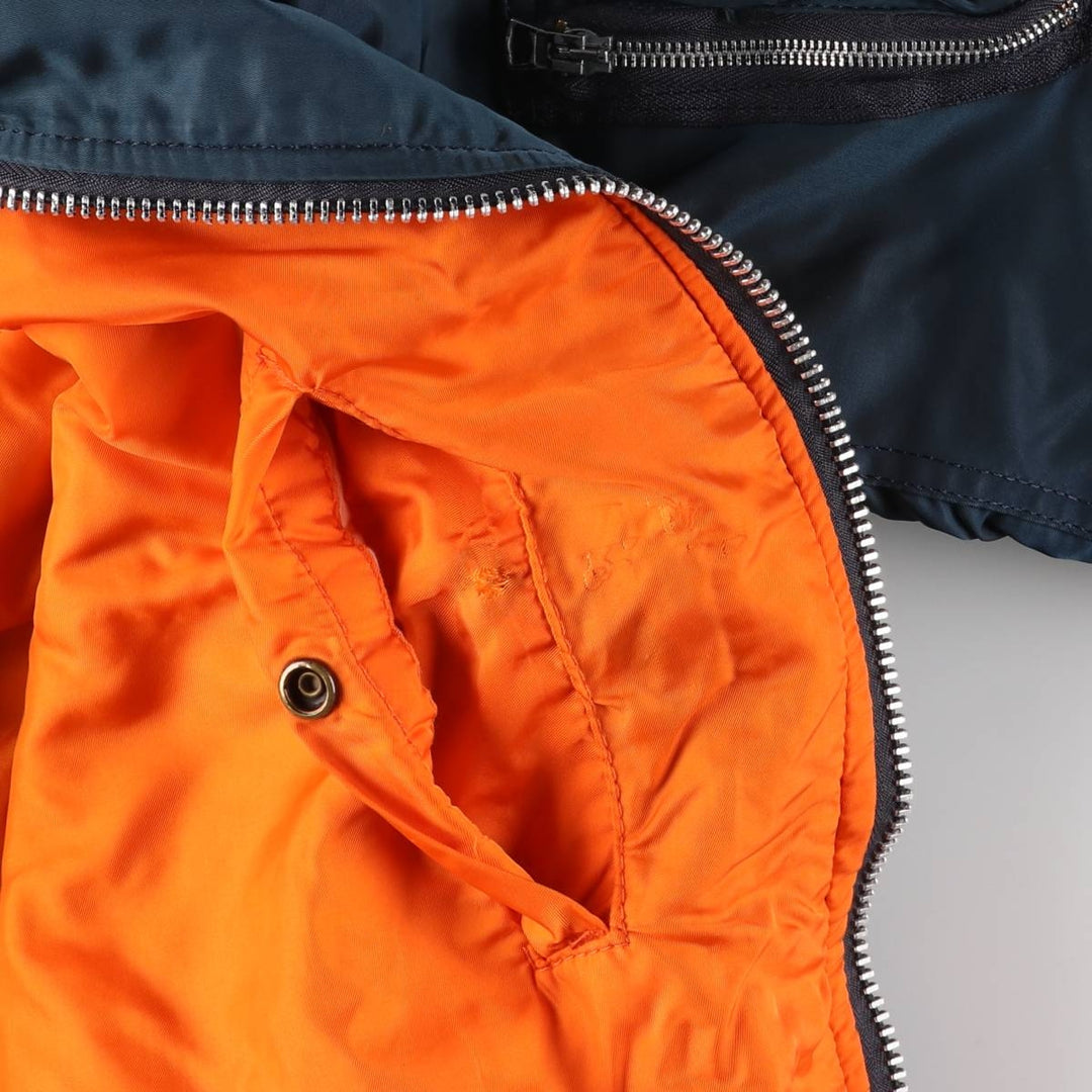 90'S civilian Alpha MA-1 style padded military flight jacket, made in the USA, men's size L, vintage Nylon navy blue type Vintage Second Hand