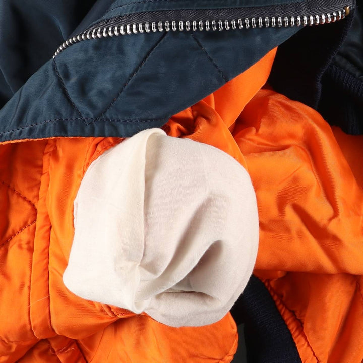 90'S civilian Alpha MA-1 style padded military flight jacket, made in the USA, men's size L, vintage Nylon navy blue type Vintage Second Hand