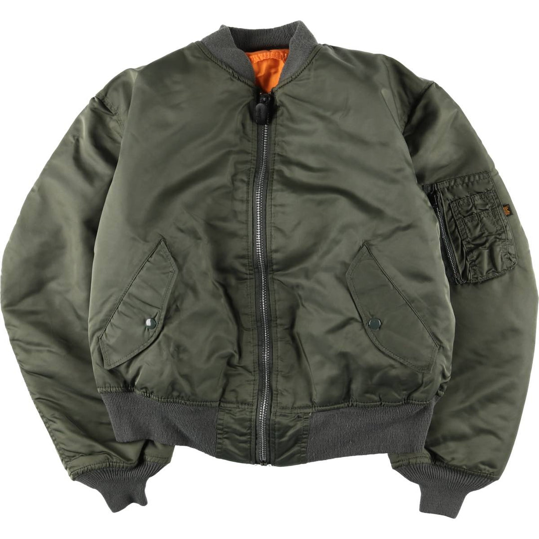 90'S civilian Alpha MA-1 style padded military flight jacket, made in the USA, men's size L, vintage Nylon Khaki type Vintage Second Hand