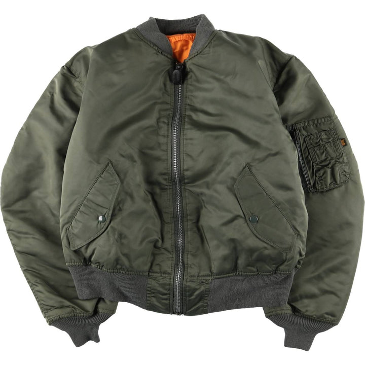 90'S civilian Alpha MA-1 style padded military flight jacket, made in the USA, men's size L, vintage Nylon Khaki type Vintage Second Hand