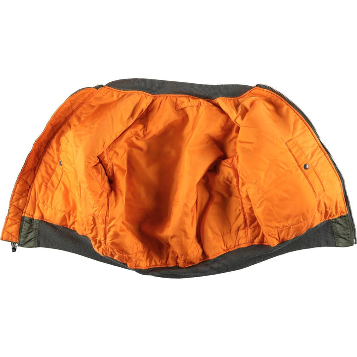 90'S civilian Alpha MA-1 style padded military flight jacket, made in the USA, men's size L, vintage Nylon Khaki type Vintage Second Hand