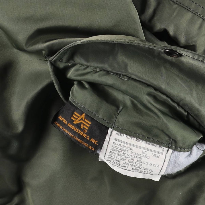 90'S civilian Alpha MA-1 style padded military flight jacket, made in the USA, men's size L, vintage Nylon Khaki type Vintage Second Hand