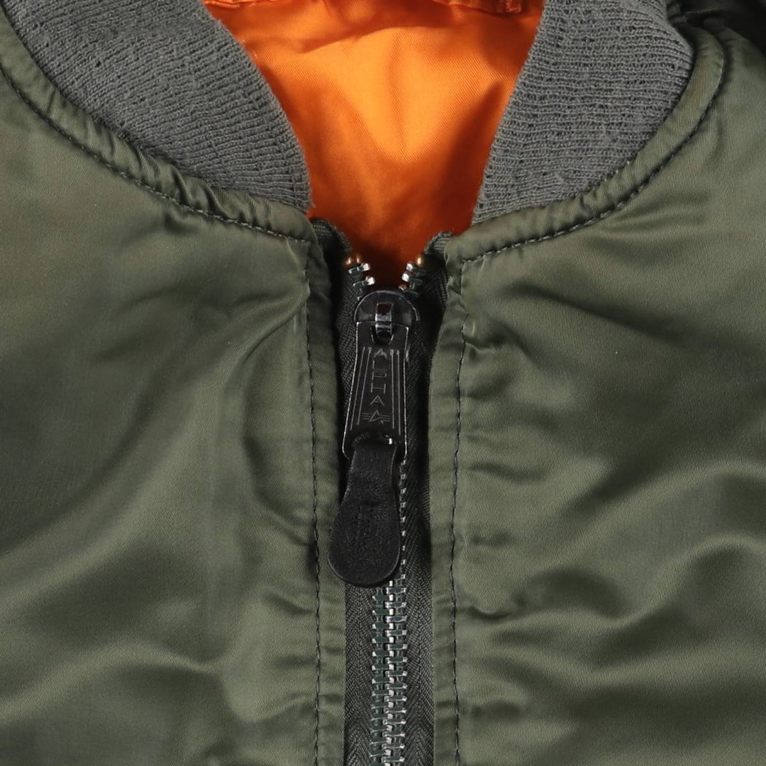 90'S civilian Alpha MA-1 style padded military flight jacket, made in the USA, men's size L, vintage Nylon Khaki type Vintage Second Hand