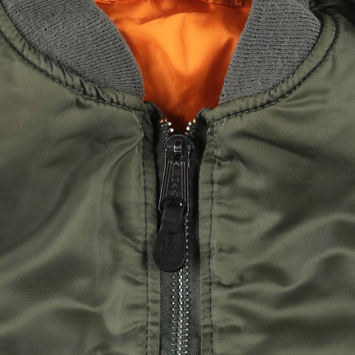 90'S civilian Alpha MA-1 style padded military flight jacket, made in the USA, men's size L, vintage Nylon Khaki type Vintage Second Hand