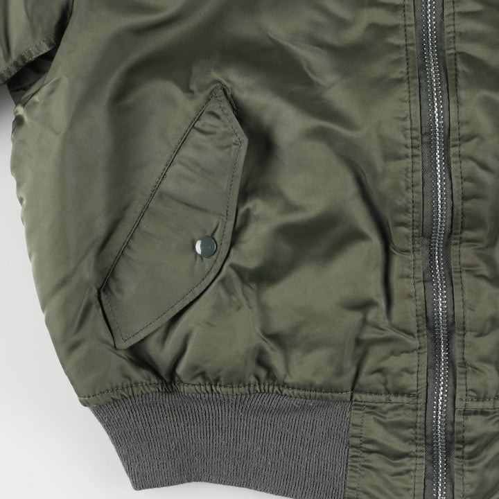 90'S civilian Alpha MA-1 style padded military flight jacket, made in the USA, men's size L, vintage Nylon Khaki type Vintage Second Hand