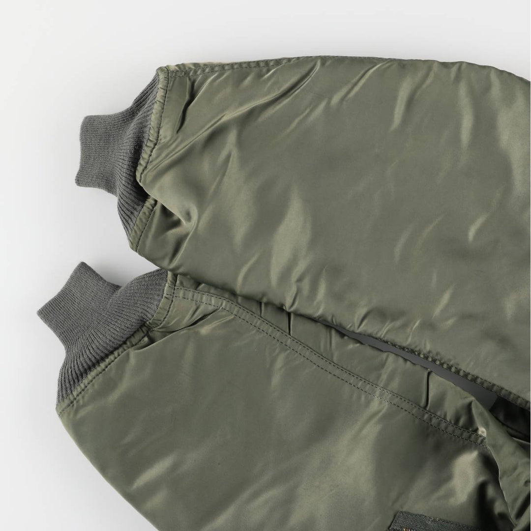 90'S civilian Alpha MA-1 style padded military flight jacket, made in the USA, men's size L, vintage Nylon Khaki type Vintage Second Hand