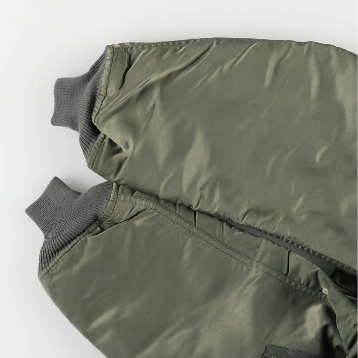 90'S civilian Alpha MA-1 style padded military flight jacket, made in the USA, men's size L, vintage Nylon Khaki type Vintage Second Hand