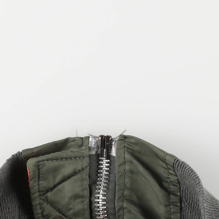 90'S civilian Alpha MA-1 style padded military flight jacket, made in the USA, men's size L, vintage Nylon Khaki type Vintage Second Hand