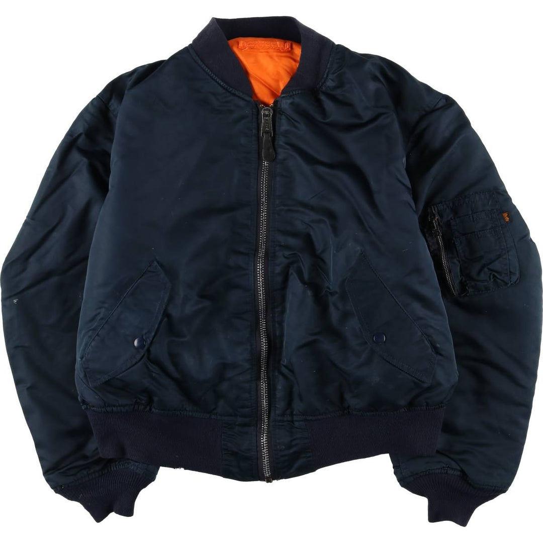 90'S civilian Alpha MA-1 style padded military flight jacket, made in the USA, men's size XL, vintage Nylon navy blue type Vintage Second Hand