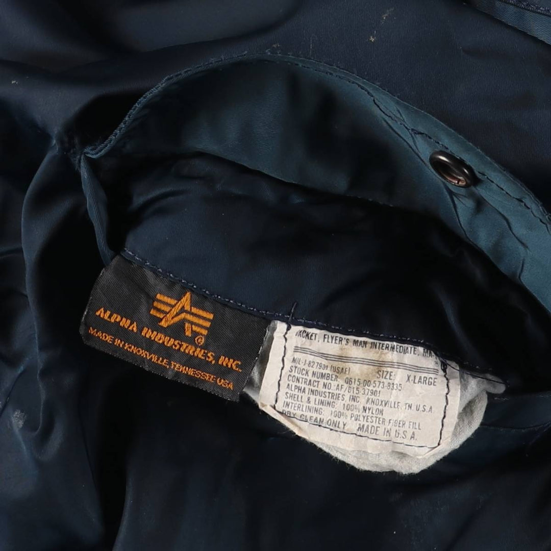 90'S civilian Alpha MA-1 style padded military flight jacket, made in the USA, men's size XL, vintage Nylon navy blue type Vintage Second Hand
