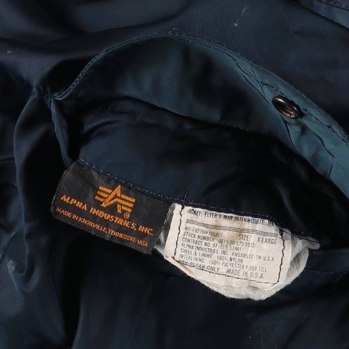 90'S civilian Alpha MA-1 style padded military flight jacket, made in the USA, men's size XL, vintage Nylon navy blue type Vintage Second Hand