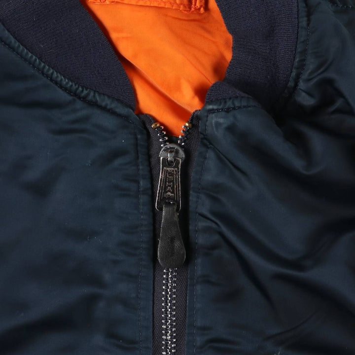 90'S civilian Alpha MA-1 style padded military flight jacket, made in the USA, men's size XL, vintage Nylon navy blue type Vintage Second Hand