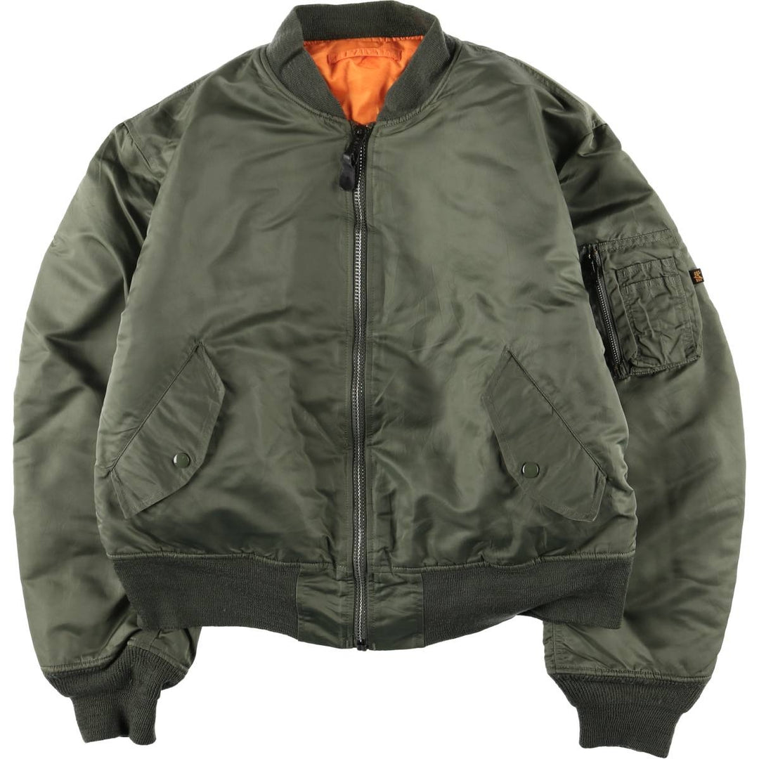 90'S civilian Alpha MA-1 style padded military flight jacket, men's size L, vintage Nylon Khaki type Vintage Second Hand