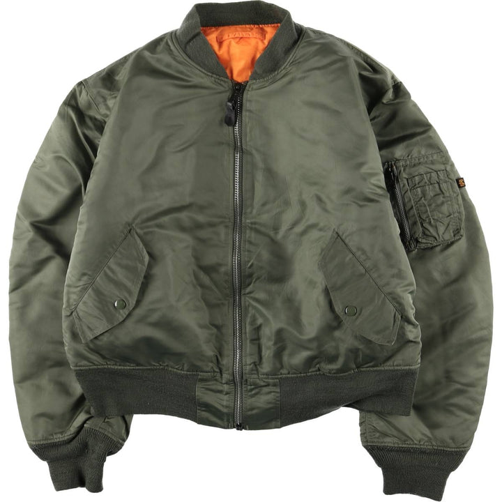 90'S civilian Alpha MA-1 style padded military flight jacket, men's size L, vintage Nylon Khaki type Vintage Second Hand