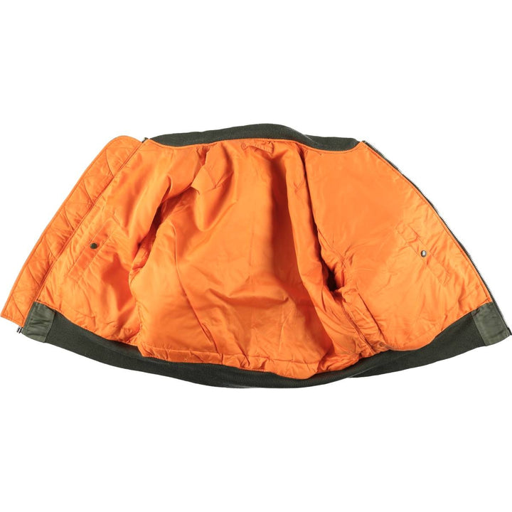 90'S civilian Alpha MA-1 style padded military flight jacket, men's size L, vintage Nylon Khaki type Vintage Second Hand