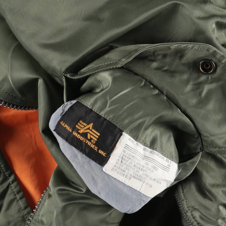 90'S civilian Alpha MA-1 style padded military flight jacket, men's size L, vintage Nylon Khaki type Vintage Second Hand