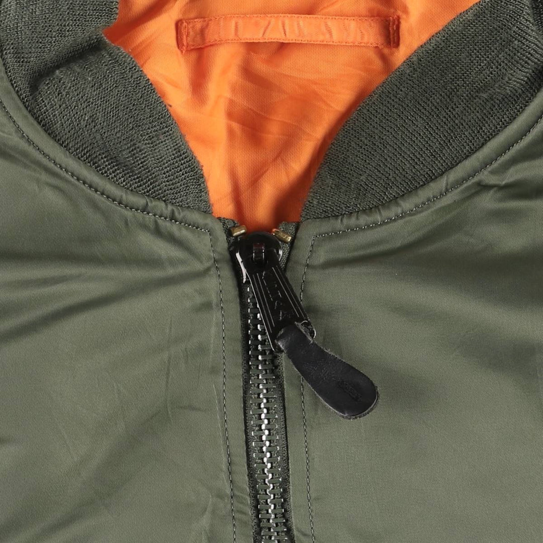 90'S civilian Alpha MA-1 style padded military flight jacket, men's size L, vintage Nylon Khaki type Vintage Second Hand