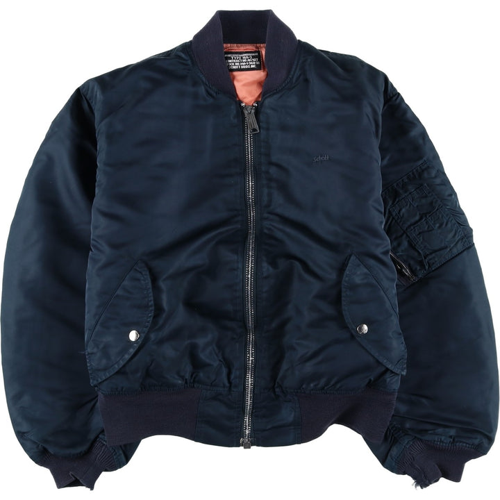 Civilian SCHOTT MA-1 style padded military flight jacket, men's size M Nylon navy blue type Vintage Second Hand