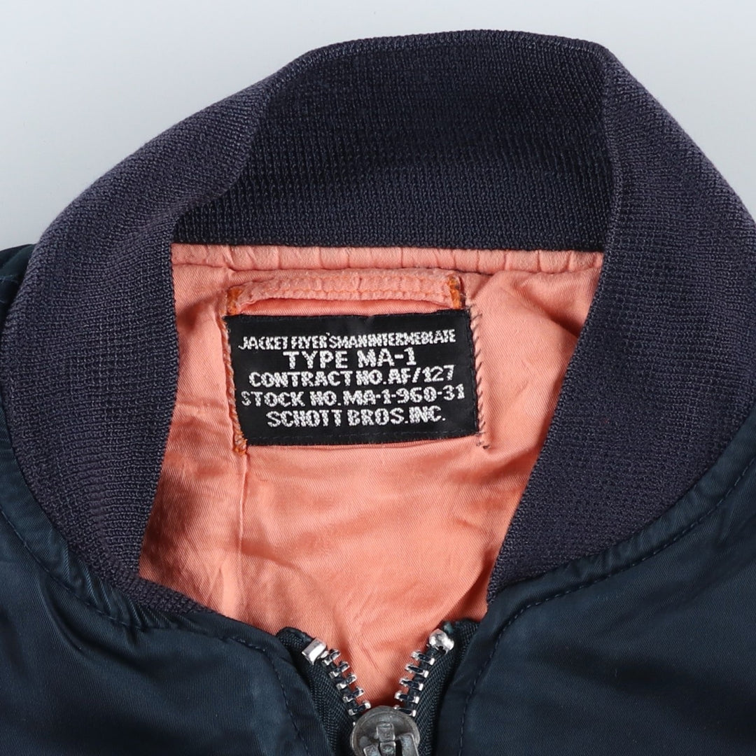 Civilian SCHOTT MA-1 style padded military flight jacket, men's size M Nylon navy blue type Vintage Second Hand