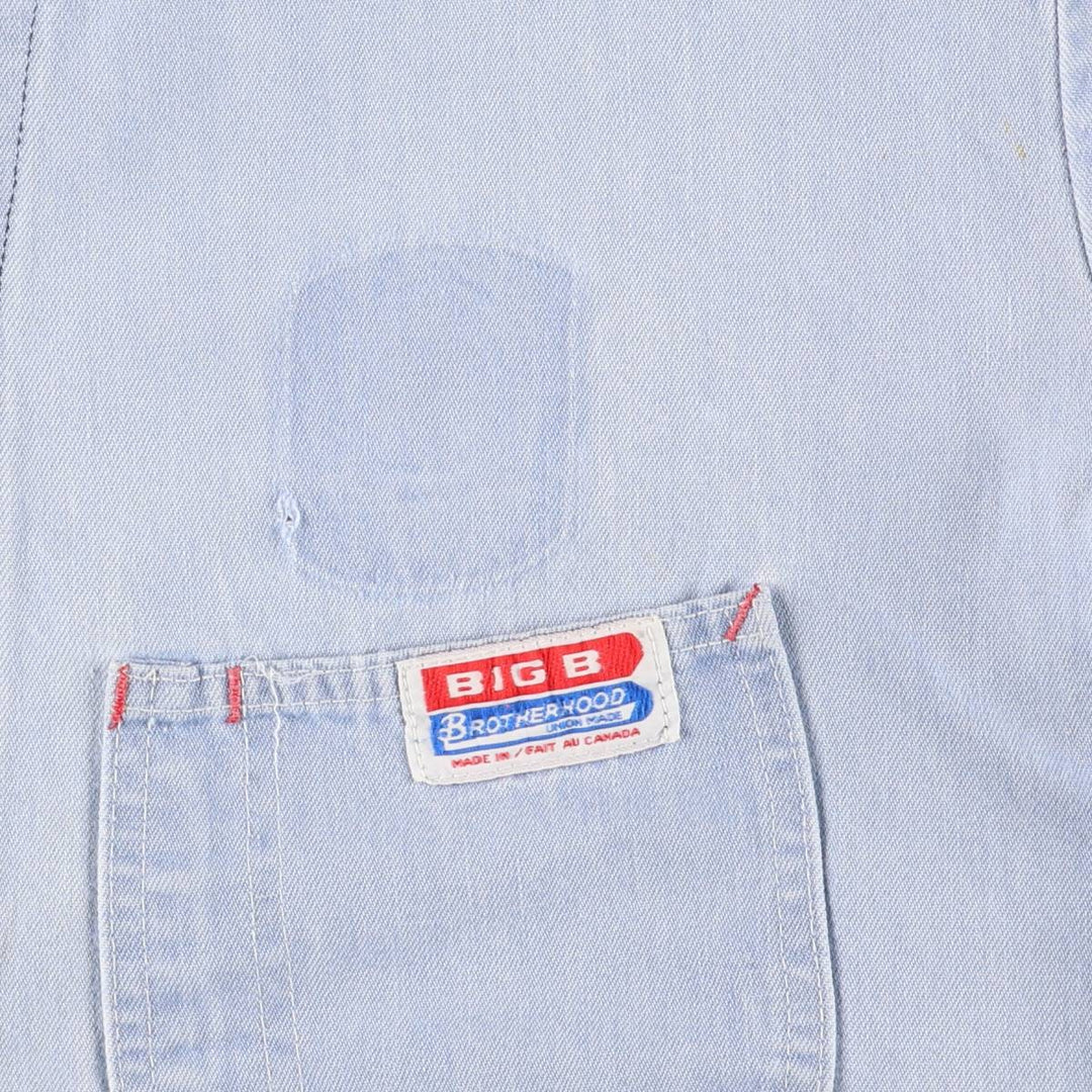 Vintage 1980'S Big B Brotherhood denim coverall, made in Canada, size L, men's unclear Blue type light blue Vintage Second Hand