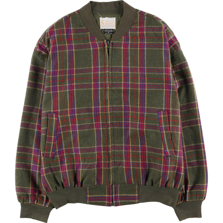 ADOLFO Check Pattern Wool Blouson, Men's Size Medium, Vintage wool Khaki type Vintage Second Hand