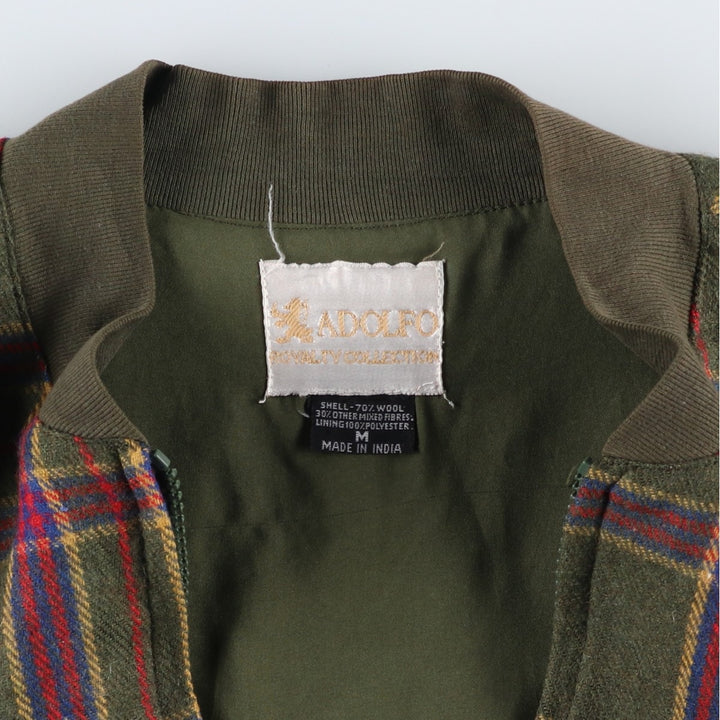 ADOLFO Check Pattern Wool Blouson, Men's Size Medium, Vintage wool Khaki type Vintage Second Hand