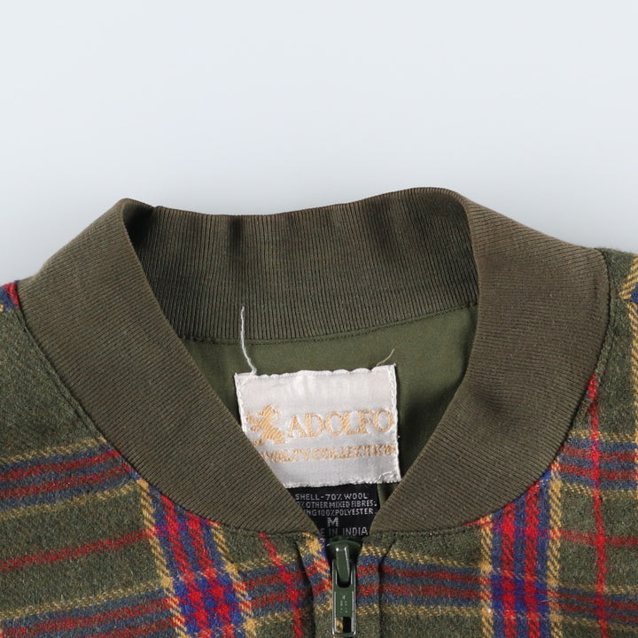 ADOLFO Check Pattern Wool Blouson, Men's Size Medium, Vintage wool Khaki type Vintage Second Hand