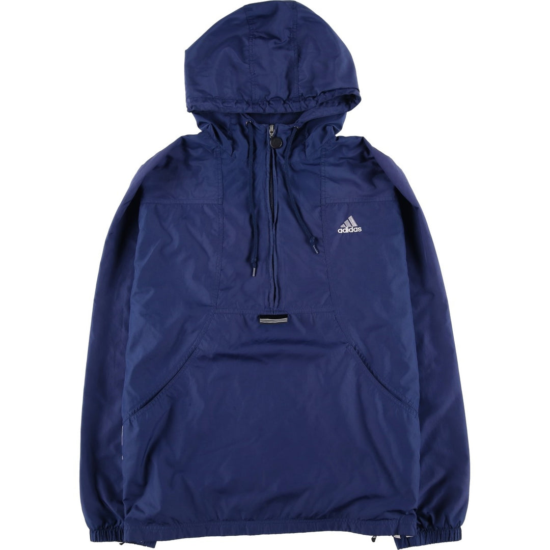 Vintage 90'S adidas hooded half-zip warm-up pullover, men's size L polyester navy blue type Vintage Second Hand