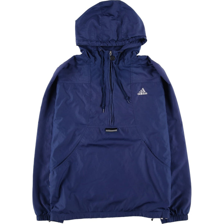 Vintage 90'S adidas hooded half-zip warm-up pullover, men's size L polyester navy blue type Vintage Second Hand