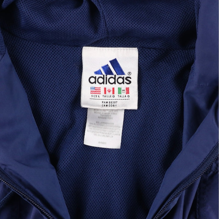 Vintage 90'S adidas hooded half-zip warm-up pullover, men's size L polyester navy blue type Vintage Second Hand