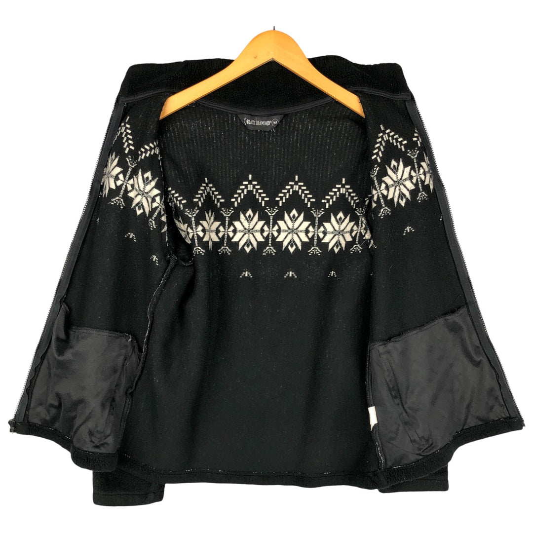 BLACK DIAMOND Snow Pattern Fleece Jacket, Made in USA, Men's Size M acrylic black type Vintage Second Hand