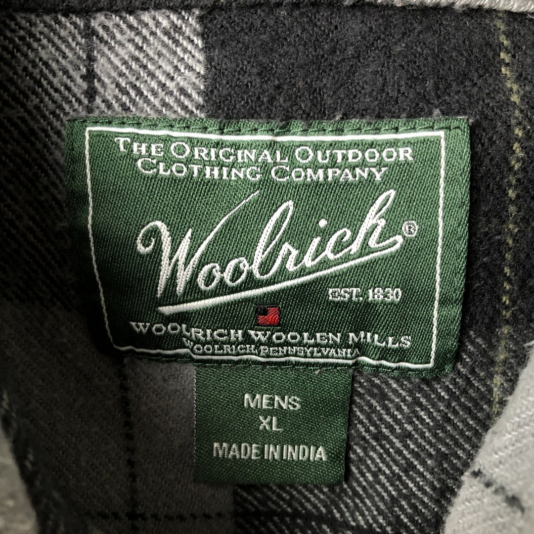 2000'S WOOLRICH Long Sleeve Flannel Check Shirt, Men's Size XL cotton black type Vintage Second Hand