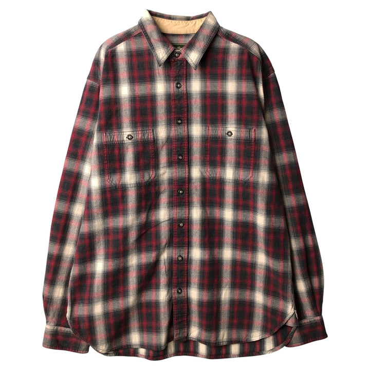 2000'S Eddie Bauer long-sleeved flannel check shirt, men's size L cotton red type Vintage Second Hand