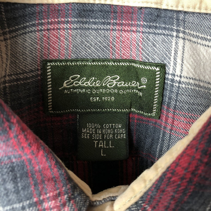 2000'S Eddie Bauer long-sleeved flannel check shirt, men's size L cotton red type Vintage Second Hand