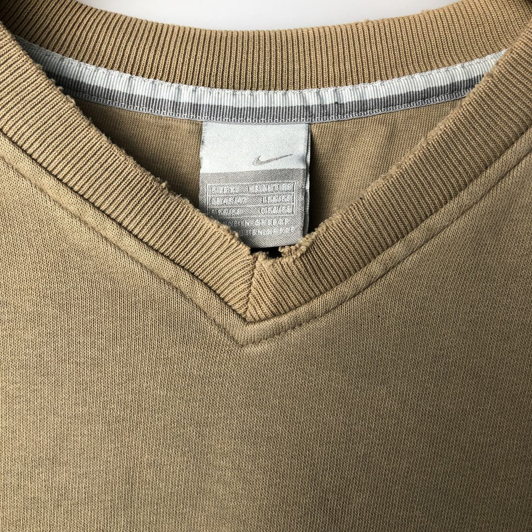 2000'S Nike V-neck one-point logo sweatshirt, men's size XL cotton Khaki type Vintage Second Hand