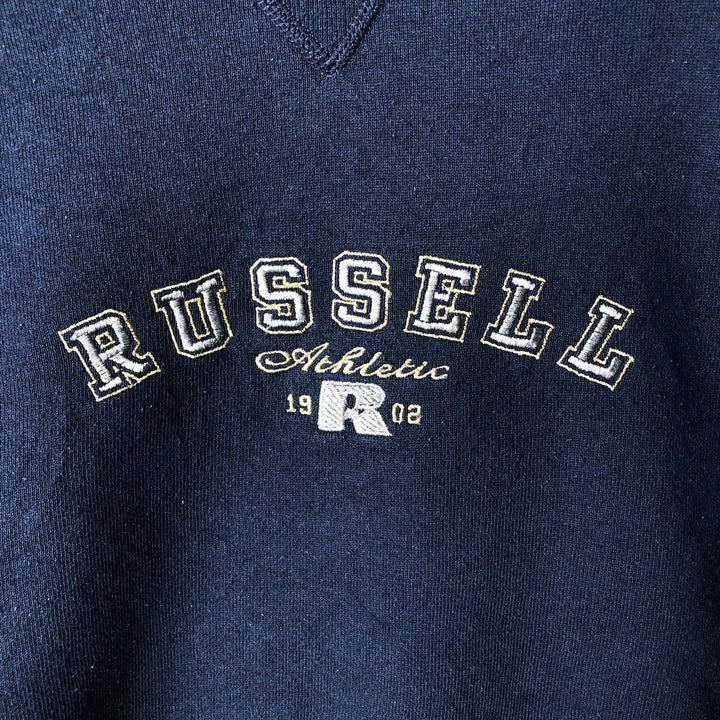90'S Russell logo sweatshirt, men's size XL, vintage cotton navy blue type Vintage Second Hand