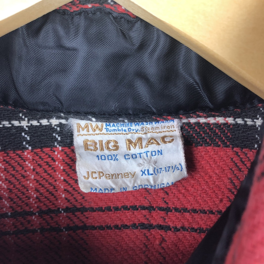Vintage 1970'S JCPenney BIG MAC long-sleeved flannel check shirt, men's size XL cotton red type Vintage Second Hand