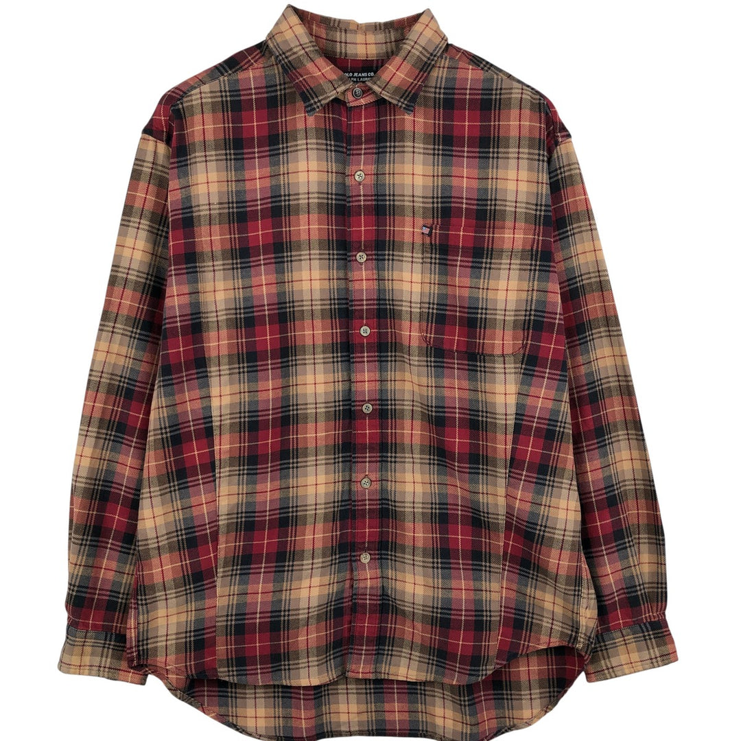 2000'S Ralph Lauren Polo Jeans Company long-sleeved flannel check shirt, men's size XL cotton wine-red Vintage Second Hand