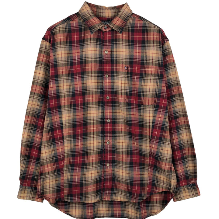 2000'S Ralph Lauren Polo Jeans Company long-sleeved flannel check shirt, men's size XL cotton wine-red Vintage Second Hand