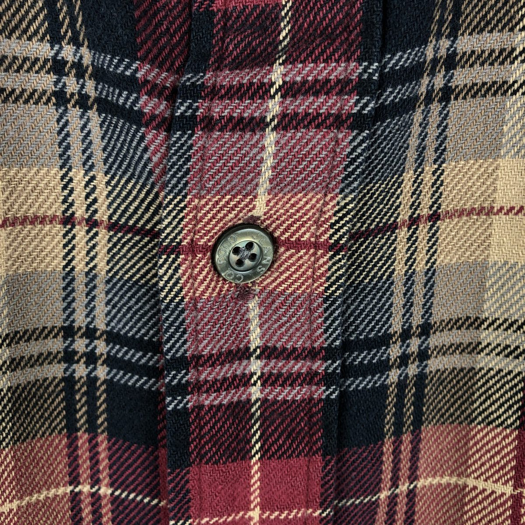 2000'S Ralph Lauren Polo Jeans Company long-sleeved flannel check shirt, men's size XL cotton wine-red Vintage Second Hand