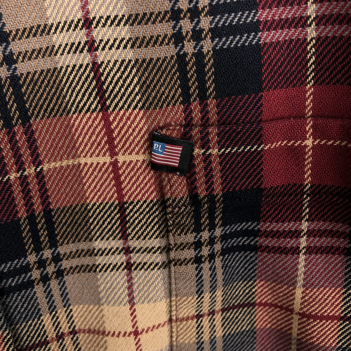 2000'S Ralph Lauren Polo Jeans Company long-sleeved flannel check shirt, men's size XL cotton wine-red Vintage Second Hand