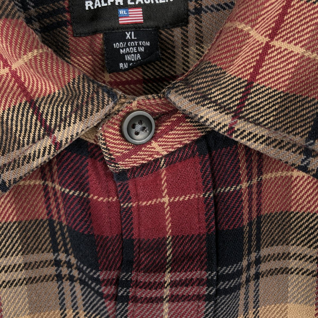 2000'S Ralph Lauren Polo Jeans Company long-sleeved flannel check shirt, men's size XL cotton wine-red Vintage Second Hand