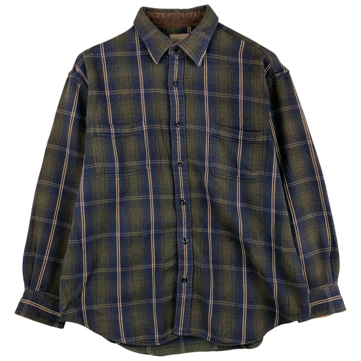 90s-00'S Vintage Long Sleeve Heavy Flannel Check Shirt, Men's Size XL cotton navy blue type Vintage Second Hand