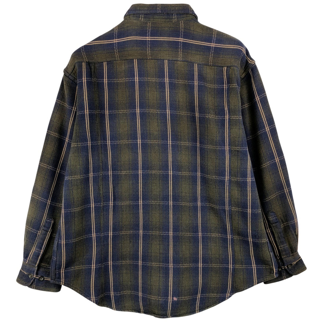 90s-00'S Vintage Long Sleeve Heavy Flannel Check Shirt, Men's Size XL cotton navy blue type Vintage Second Hand