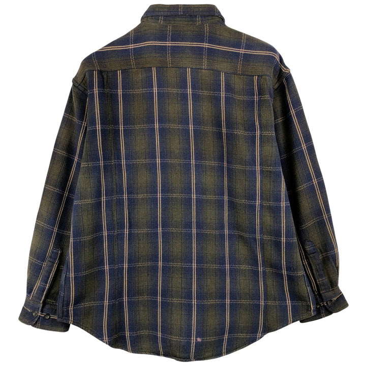 90s-00'S Vintage Long Sleeve Heavy Flannel Check Shirt, Men's Size XL cotton navy blue type Vintage Second Hand