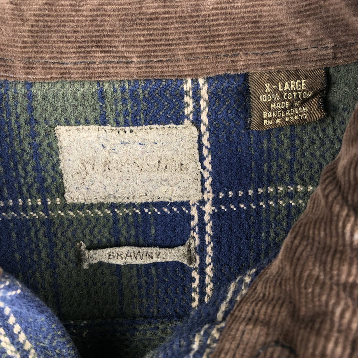 90s-00'S Vintage Long Sleeve Heavy Flannel Check Shirt, Men's Size XL cotton navy blue type Vintage Second Hand